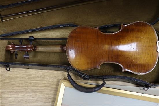 A mandolin and a cased violin